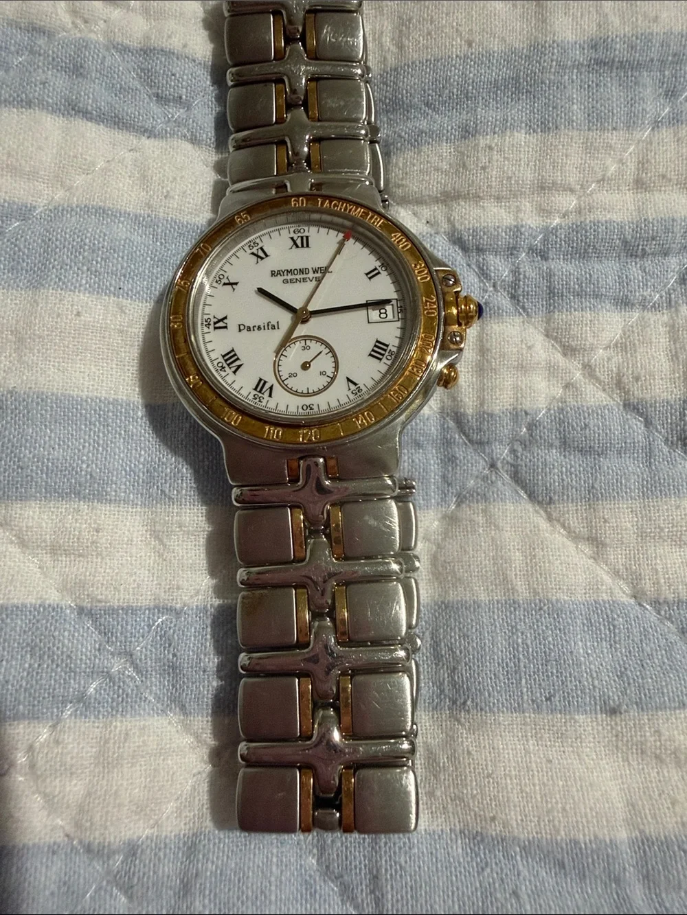 Raymond Weil Two-Tone Silver and Gold Parsifal Watch with White Dial